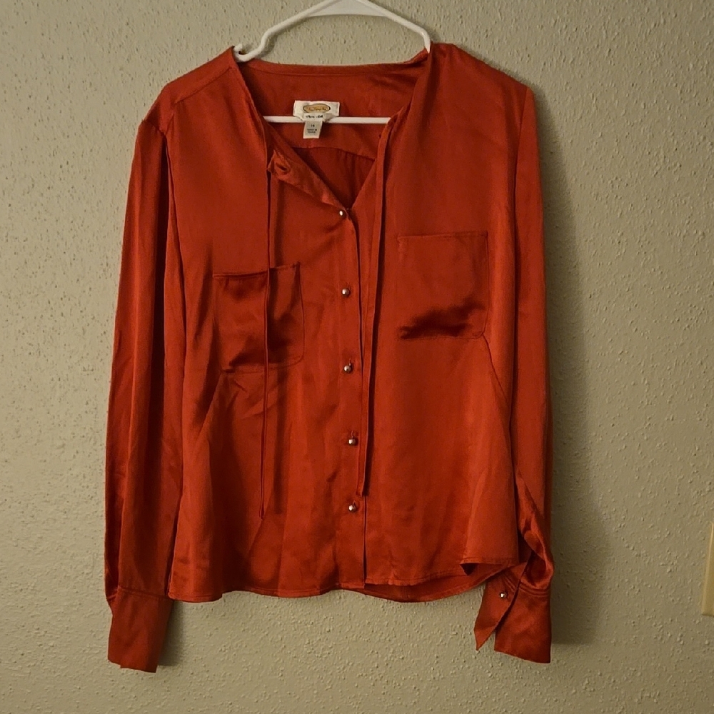 100% Silk red Talbots button down top Size 14